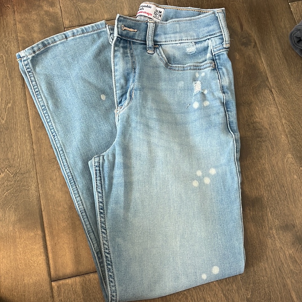 Abercrombie kids patchwork high rose ankle straight jeans 13/14